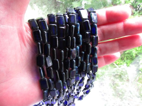 CZECH Glass BEADS Table Cuts Window Cobalt Blue 12x8mm Rectangle bead supply for making jewelry