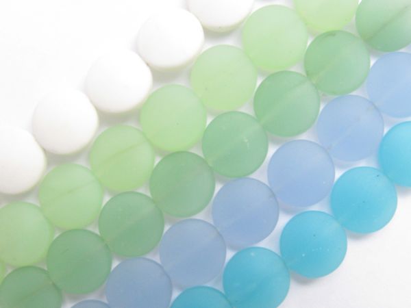 Opaque GLASS BEADS 12mm Coin Assorted Blue Green matte finish bead supply for making jewelry