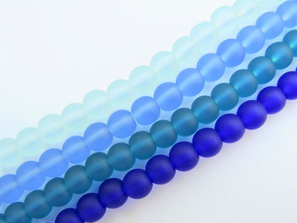 Cultured Sea Glass BEADS 6mm Round Assorted BLUE bead supply for making jewelry