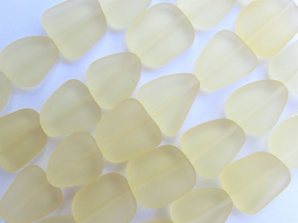 Cultured Sea Glass BEADS 13 -15mm flat free form Lemon yellow frosted matte finish bead supply for making jewelry