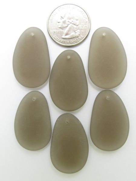 Cultured Sea Glass PENDANTS 33x20mm Smokey GRAY top Drilled frosted matte bead supply making jewelry