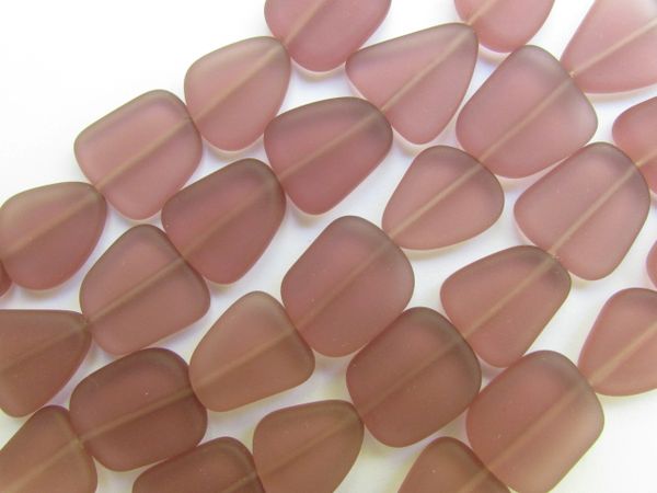 Cultured Sea Glass BEADS 13 -15mm flat free form MEDIUM AMETHYST frosted matte finish bead supply making jewelry