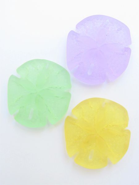 Frosted Glass Sand Dollar PENDANTS 40x36mm Light Assorted Purple Green Yellow Cultured Sea Glass 3 pc bead supply for making jewelry