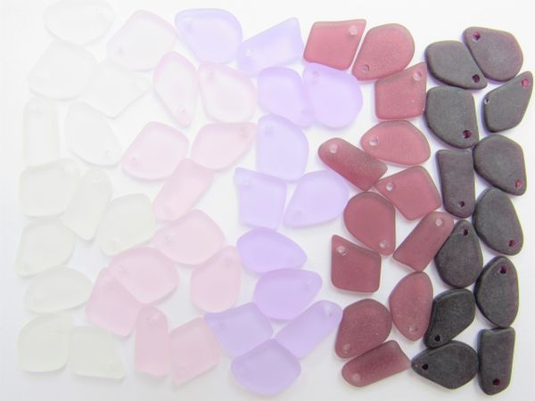 Cultured Sea Glass Pendants Purple 1/2" 5/8" Assorted 30 pc Top Drilled Recycled bead supply for making beachy jewelry
