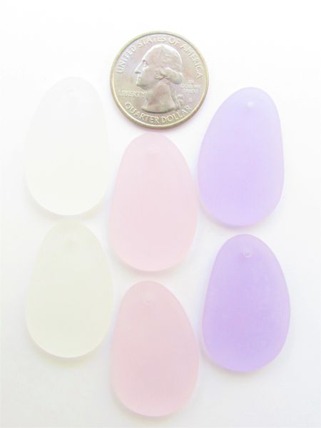 Cultured Sea Glass PENDANTS 33x20mm Light PURPLE PINK pairs top Drilled frosted matte bead supply making jewelry