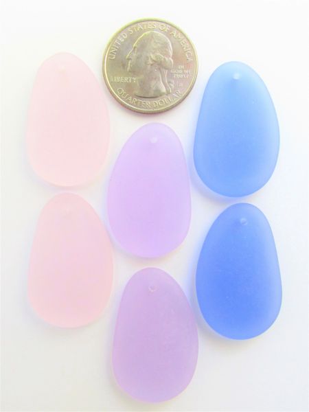 Cultured Sea Glass PENDANTS 33x20mm PURPLE PINK pairs top Drilled frosted matte bead supply making jewelry