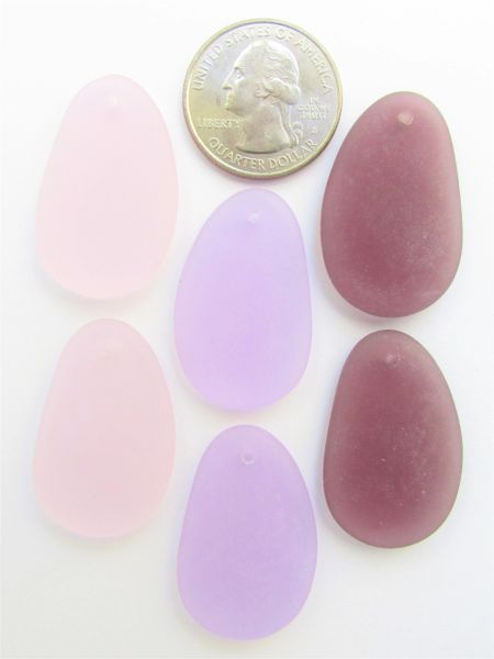 Cultured Sea Glass PENDANTS 33x20mm PURPLE pairs top Drilled frosted matte bead supply making jewelry