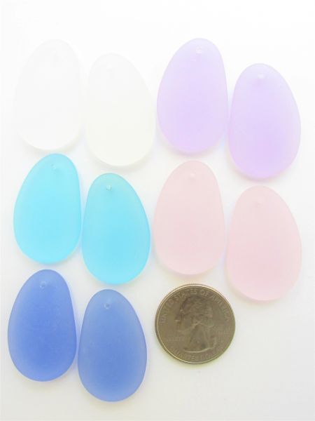 Cultured Sea Glass PENDANTS 33x20mm Light Assorted Colors frosted top drilled bead supply for making jewelry