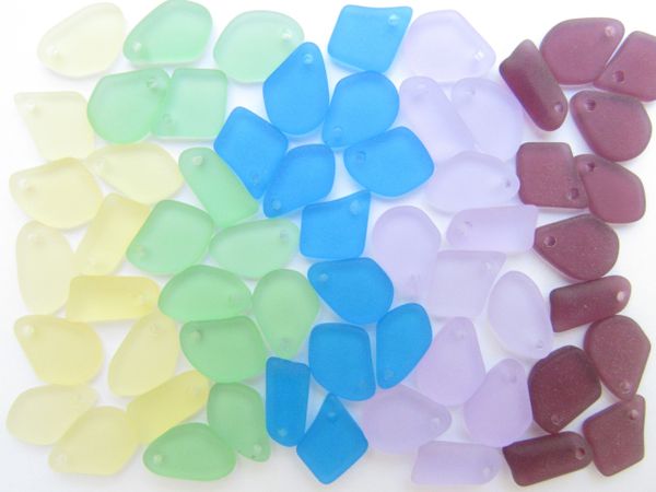 Cultured SEA GLASS Pendants Assorted 1/2" 5/8" bead supply 30 pc Top Drilled Recycled for making beachy jewelry