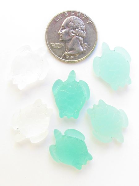 Cultured Sea Glass TURTLE PENDANTS 23x18mm top drilled Light Seafoam Green assorted bead supply