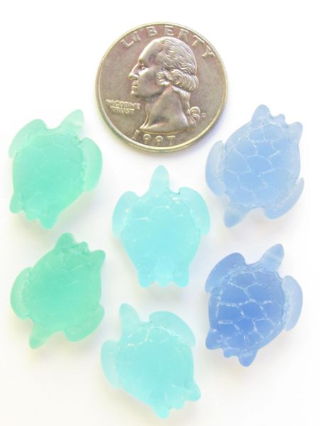 Cultured Sea Glass TURTLE PENDANTS 23x18mm top drilled ASSORTED bead supply for making beachy jewelry