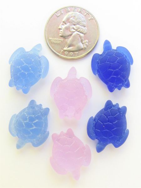 Cultured Sea Glass TURTLE PENDANTS 23x18mm top drilled PURPLE BLUE bead supply for making beachy jewelry