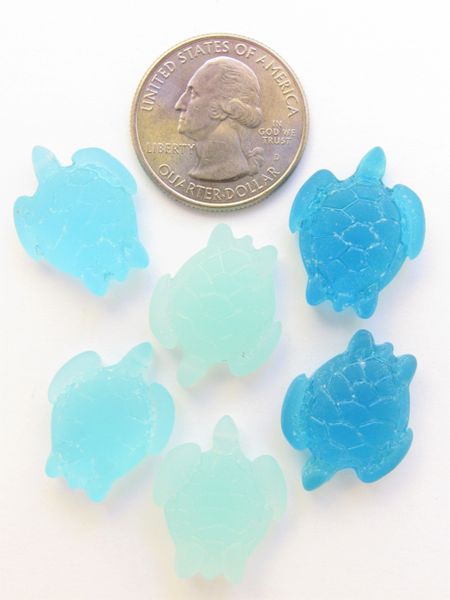 Frosted Glass TURTLES PENDANTS 23x18mm top drilled assorted LIGHT BLUE bead supply for making turtle jewelry