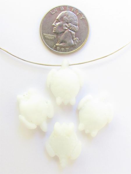 Cultured Sea Glass TURTLE PENDANTS 23x18mm OPAQUE WHITE turtle top drilled beads supply for making beach jewelry