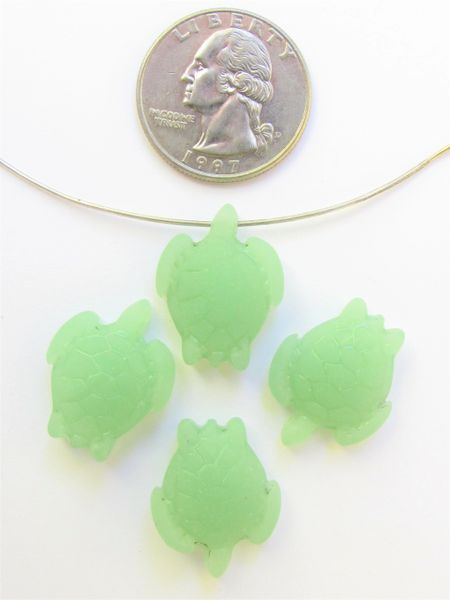 Cultured Sea Glass TURTLE PENDANTS 23x18mm OPAQUE SEAFOAM GREEN turtles top drilled beads supply for making jewelry