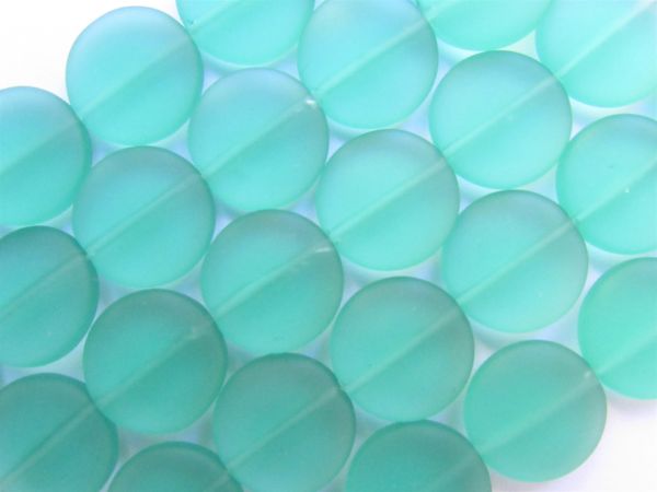 Cultured Sea Glass BEADS 15mm Coin Seafoam Green recycled transparent frosted bead supply