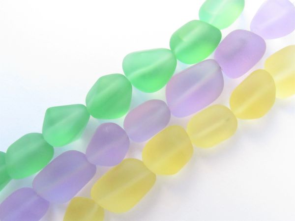 Cultured Sea Glass BEADS 13 - 15mm Nugget assorted Light PASTEL frosted free form bead supply for making jewelry