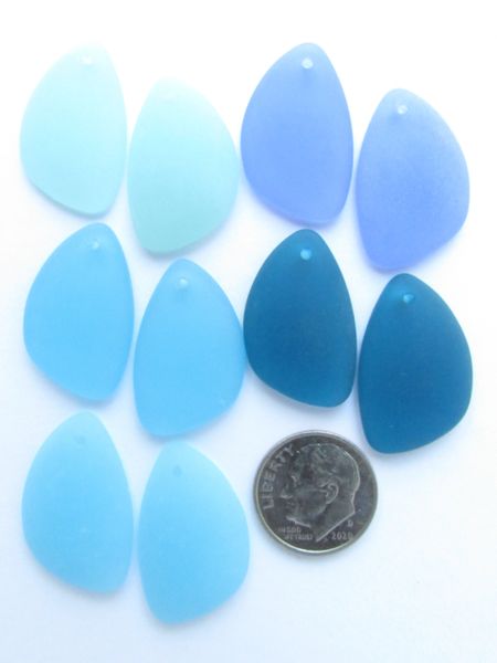 Cultured SEA GLASS PENDANTS Teardrop 25x17mm Blue Aqua Opaque transparent Top Drilled Making Earrings