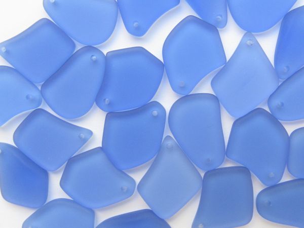 Cultured Sea Glass PENDANTS 1" Light Sapphire Blue Top Drilled flat free form bead supply