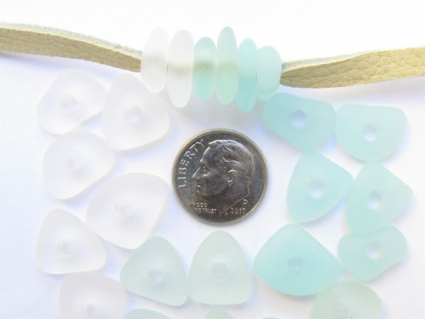 Cultured Sea Glass BEADS 14mm free form nugget Large 3mm Hole pebble ClearLight SEAFOAM bead supply good for leather cord