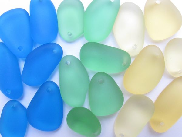 Cultured Sea Glass PEBBLE PENDANTS Yellow Green BLUE Top Drilled Free form frosted large hole bead supplies beachy jewelry