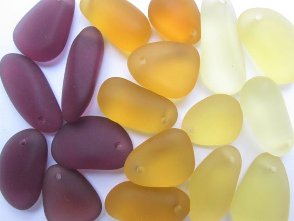 Cultured Sea Glass PEBBLE PENDANTS Yellow Purple Top Drilled Free form frosted large hole bead supplies beachy jewelry