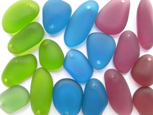 Cultured Sea Glass PEBBLE PENDANTS 36-22mm Assorted BOLD top drilled free form frosted large hole bead supply for making jewelry