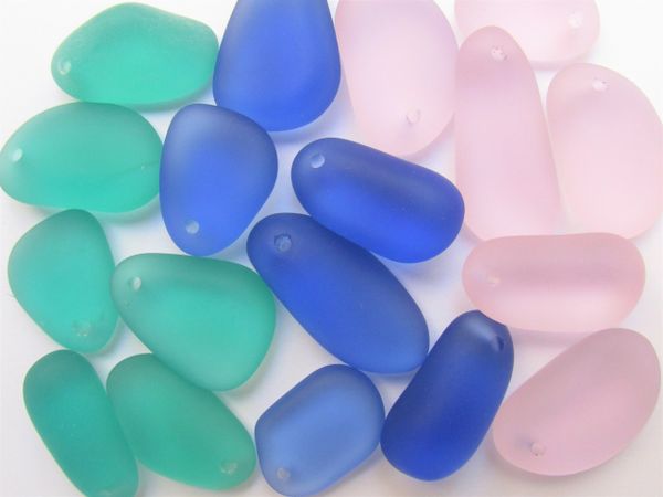 Cultured Sea Glass PEBBLE PENDANTS 36-22mm ASSORTED top drilled free form frosted large hole bead supply for making jewelry