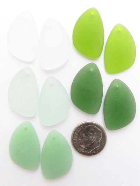 Cultured SEA GLASS PENDANTS Teardrop 25x17mm GREENS Opaque transparent Top Drilled Great for making Earrings