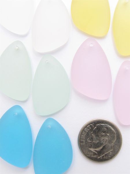 Cultured SEA GLASS PENDANTS Teardrop 25x17mm Light ASSORTED transparent Top Drilled Great for making Earrings