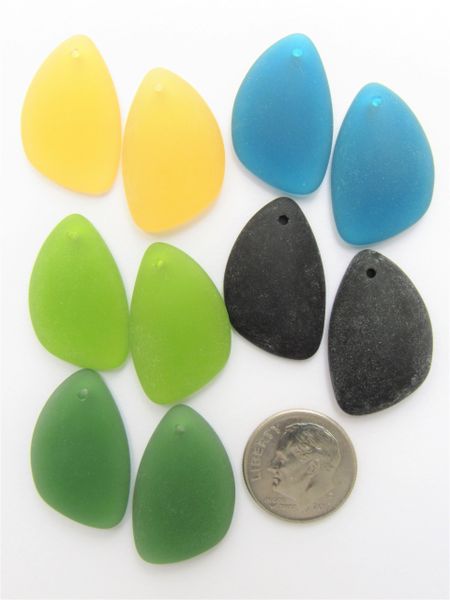 Cultured SEA GLASS PENDANTS Teardrop 25x17mm BOLD transparent Top Drilled Great for making beachy jewelry