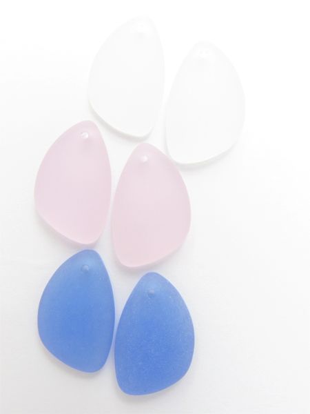 Cultured SEA GLASS PENDANTS 25x17mm 3 pair Pink Blue flat back top drilled bead supply for making jewelry
