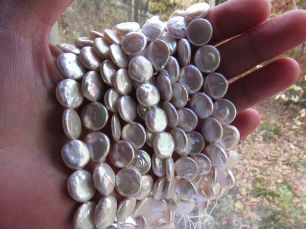 Genuine KESHI PEARLS flat round 12mm coin beads floral white bead supply for making jewelry