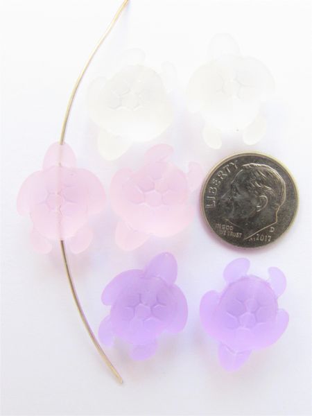 Cultured Sea Glass TURTLE BEADS 20x15mm Pink PURPLE turtles bead supply for making jewelry