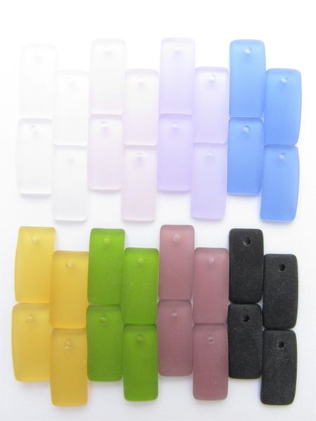 Cultured SEA GLASS PENDANTS 22x11mm rectangle Assorted 32 pc ASSORTED top drilled Pairs bead supply making jewelry