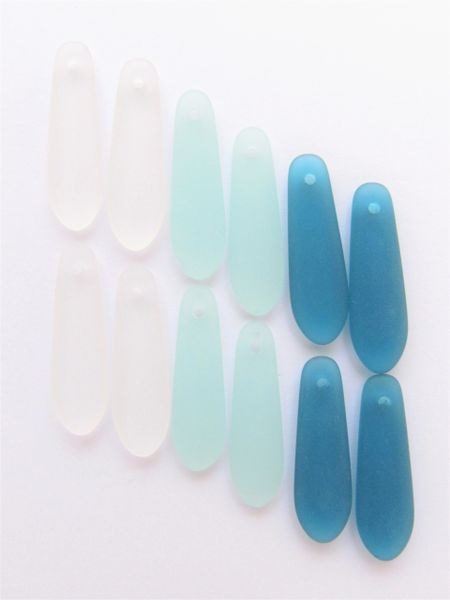 Cultured Sea Glass PENDANTS 22x6mm baby teardrop assorted SEAFOAM Green bead supply for making jewelry