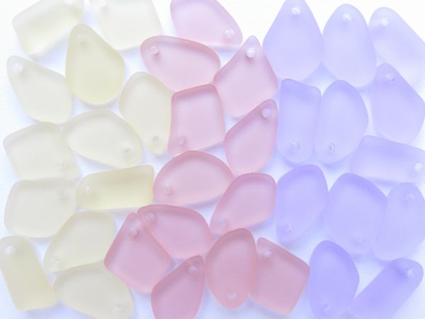 Cultured Sea Glass PENDANTS 15mm Assorted Light PASTEL colors top drilled flat free form frosted bead supply for making jewelry