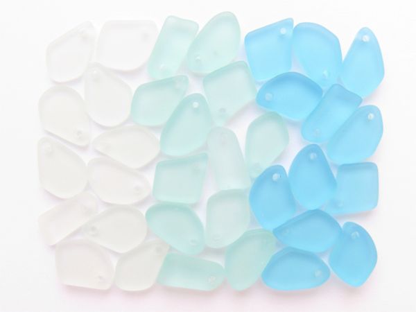 Cultured Sea Glass PENDANTS 15mm Assorted Light Seafoam Blue colors top drilled flat free form frosted bead supply for making jewelry