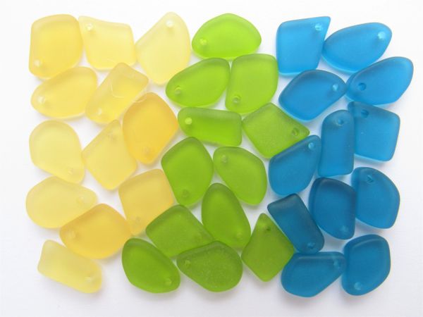 Cultured Sea Glass PENDANTS 15mm Assorted BOLD colors top drilled flat free form frosted bead supply for making jewelry