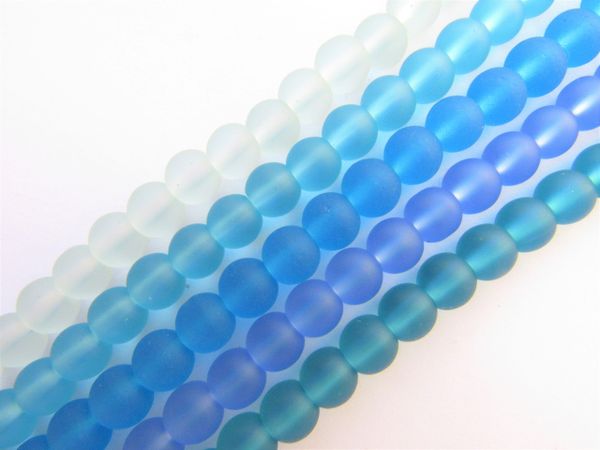 Cultured Sea GLASS BEADS 6mm Lighter BLUES 5 Strands bead supply for making jewelry