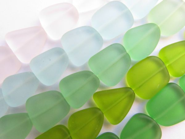 Cultured Sea Glass BEADS 13 - 15mm GREEN assorted free form flat bead supplies for making jewelry