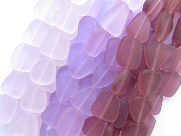Bulk Supply Cultured Sea Glass BEADS 15mm PURPLE assorted flat frosted free form bead supply