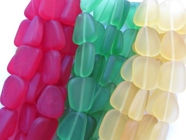 Bulk Supply Cultured Sea Glass BEADS 15mm HOLIDAY assorted flat frosted free form bead supply