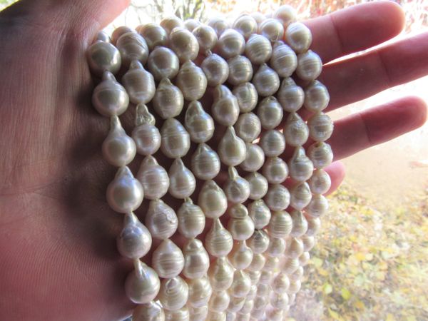 Cultured Freshwater PEARLS 10-9mm Teardrop Seashell color strand bead supplies