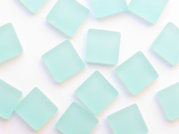 12mm Square CABS Undrilled frosted GLASS CABACHONS Light AQUA Undrilled bead supply for making jewelry