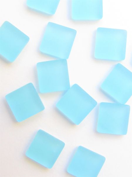 12mm Square CABS Undrilled frosted GLASS CABACHONS Light AQUA BLUE Undrilled bead supply for making jewelry