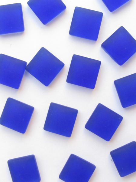 Cultured Sea GLASS CABACHONS 12mm Square CABS Undrilled ROYAL BLUE frosted matte finish jewelry making supplies beads