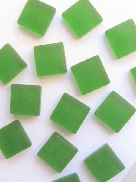 frosted GLASS CABACHONS 12mm Square CABS Shamrock DARK GREEN Undrilled finish bead supply for making jewelry