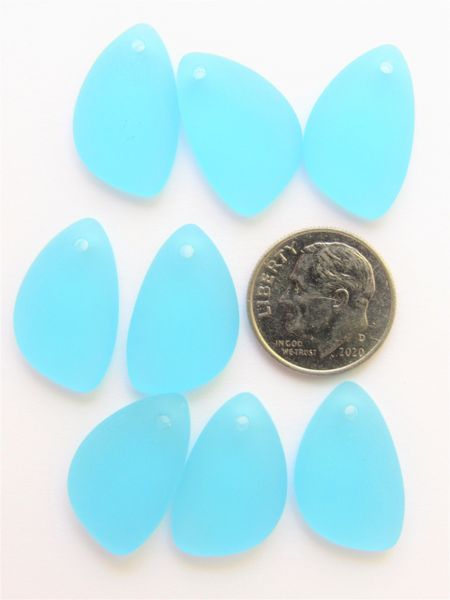 Cultured SEA GLASS PENDANTS flat back 21x13mm LIGHT AQUA BLUE baby frosted bead supply Great for making earrings