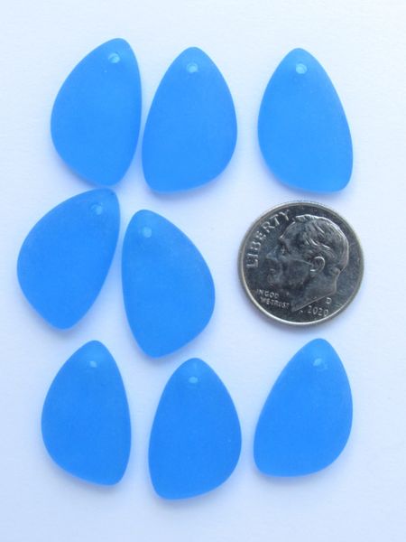 Cultured SEA GLASS PENDANTS flat back 21x13mm Pacific AQUA BLUE baby matte bead supply for making earrings